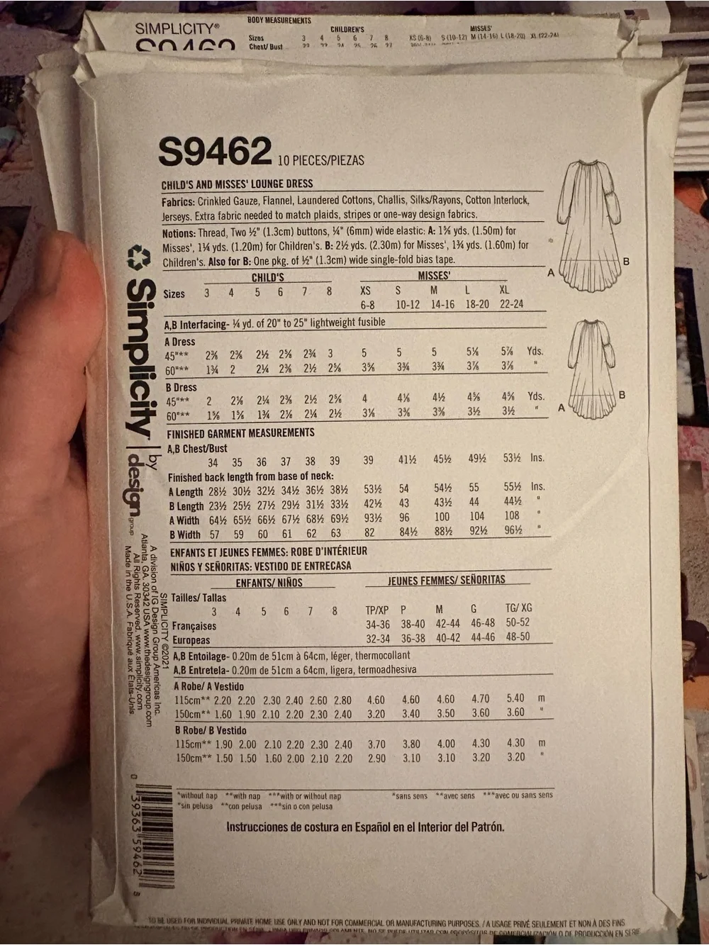 BN UNCUT SIMPLICITY 9462 A SEWING PATTERNS MOTHER DAUGHTER MATCHING SETS